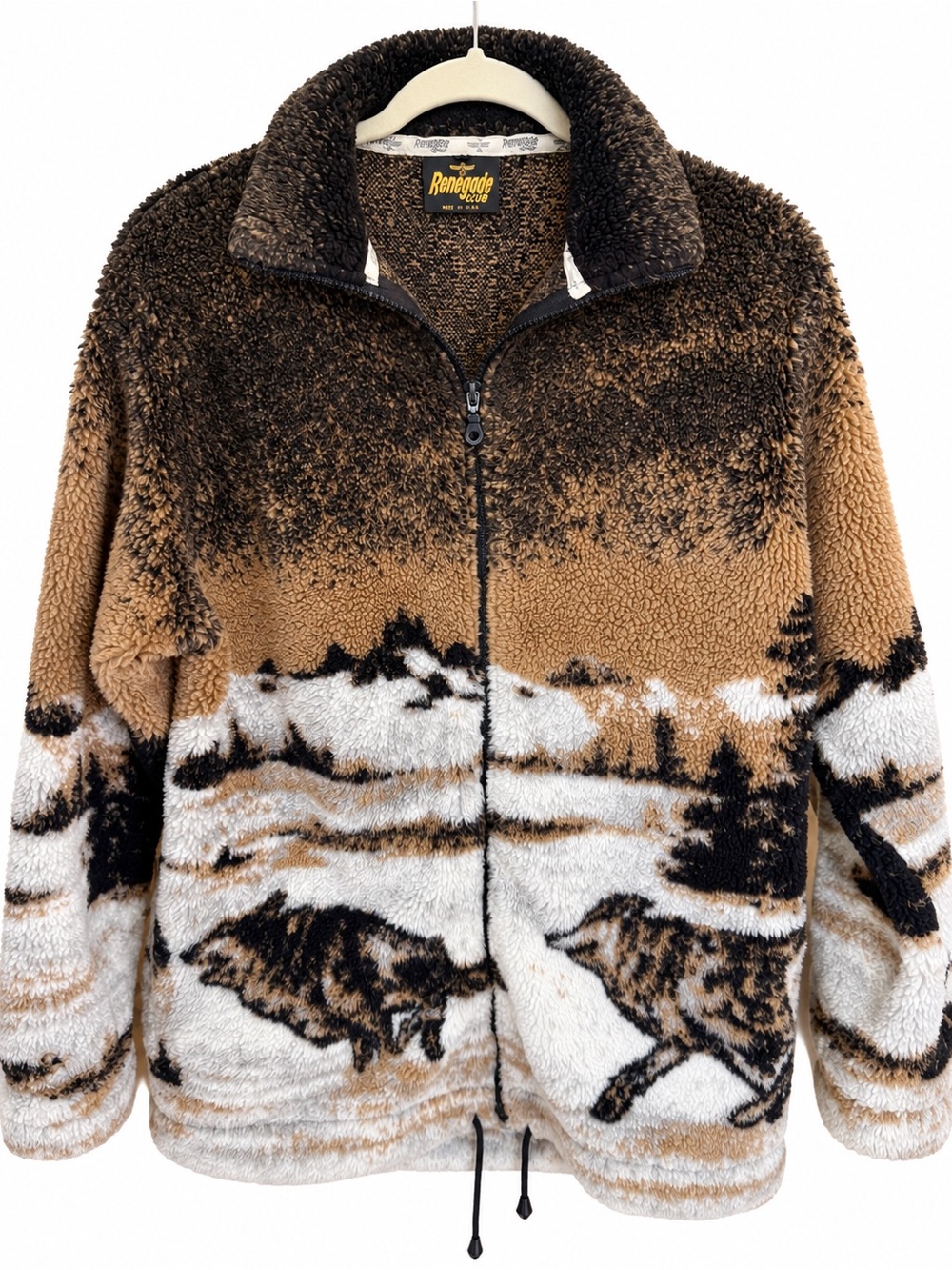 Vintage Likely 90s Renegade Club Wolf Fleece Jacket Made in USA